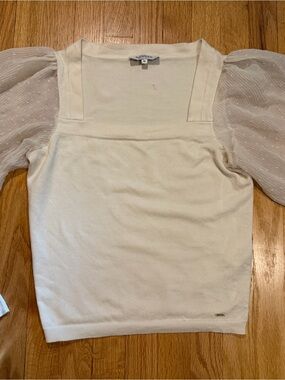 Morgan de Toi Cream Square Neck Puff-Sleeve Knit Top